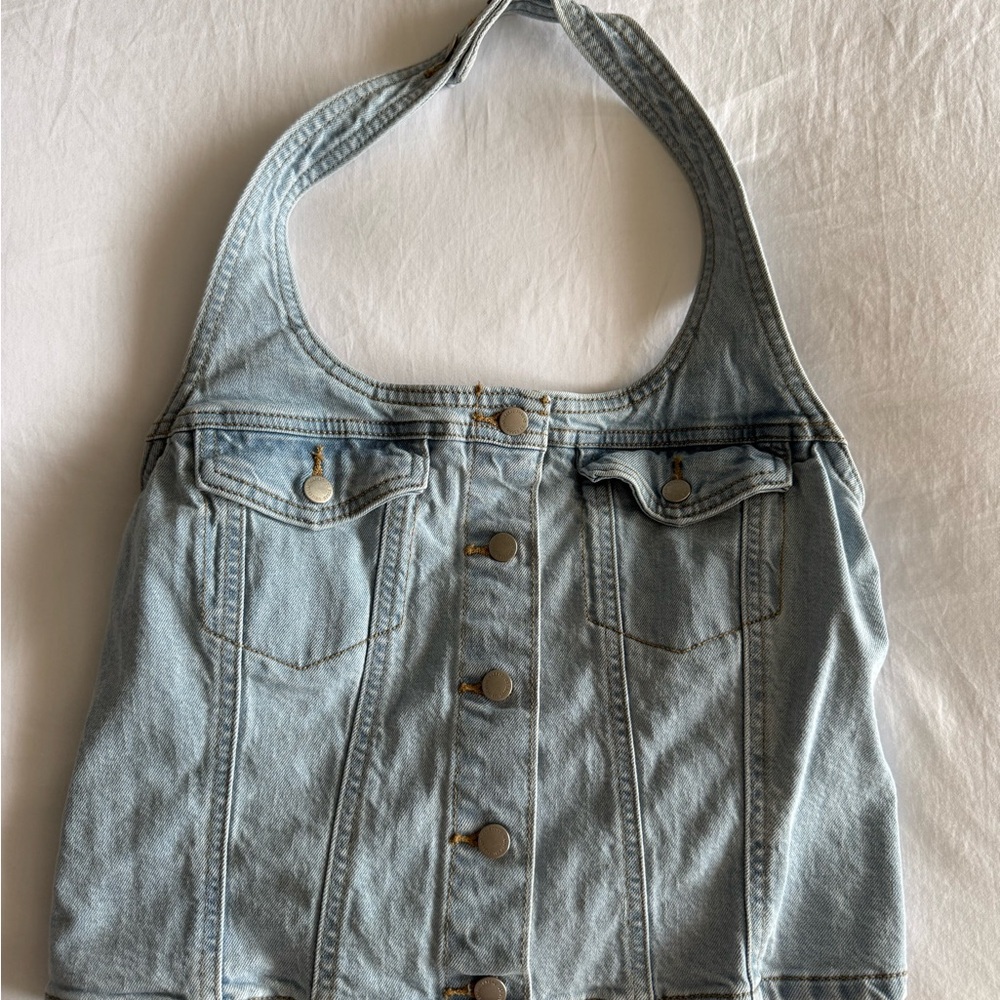 Light Blue Denim Halter Top